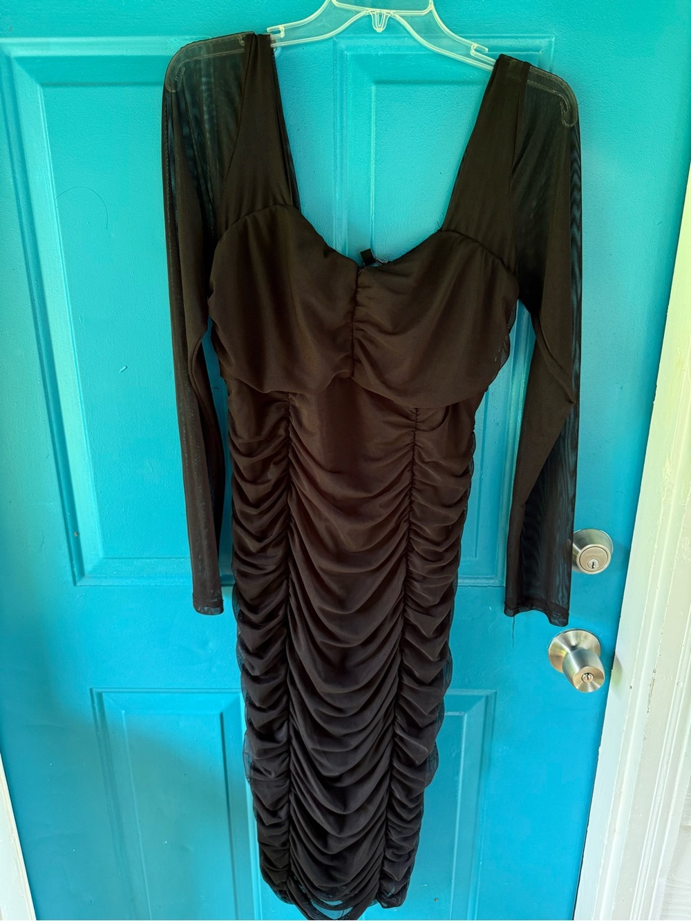 Fashion Nova Black Long Sleeve Ruched Midi Dress